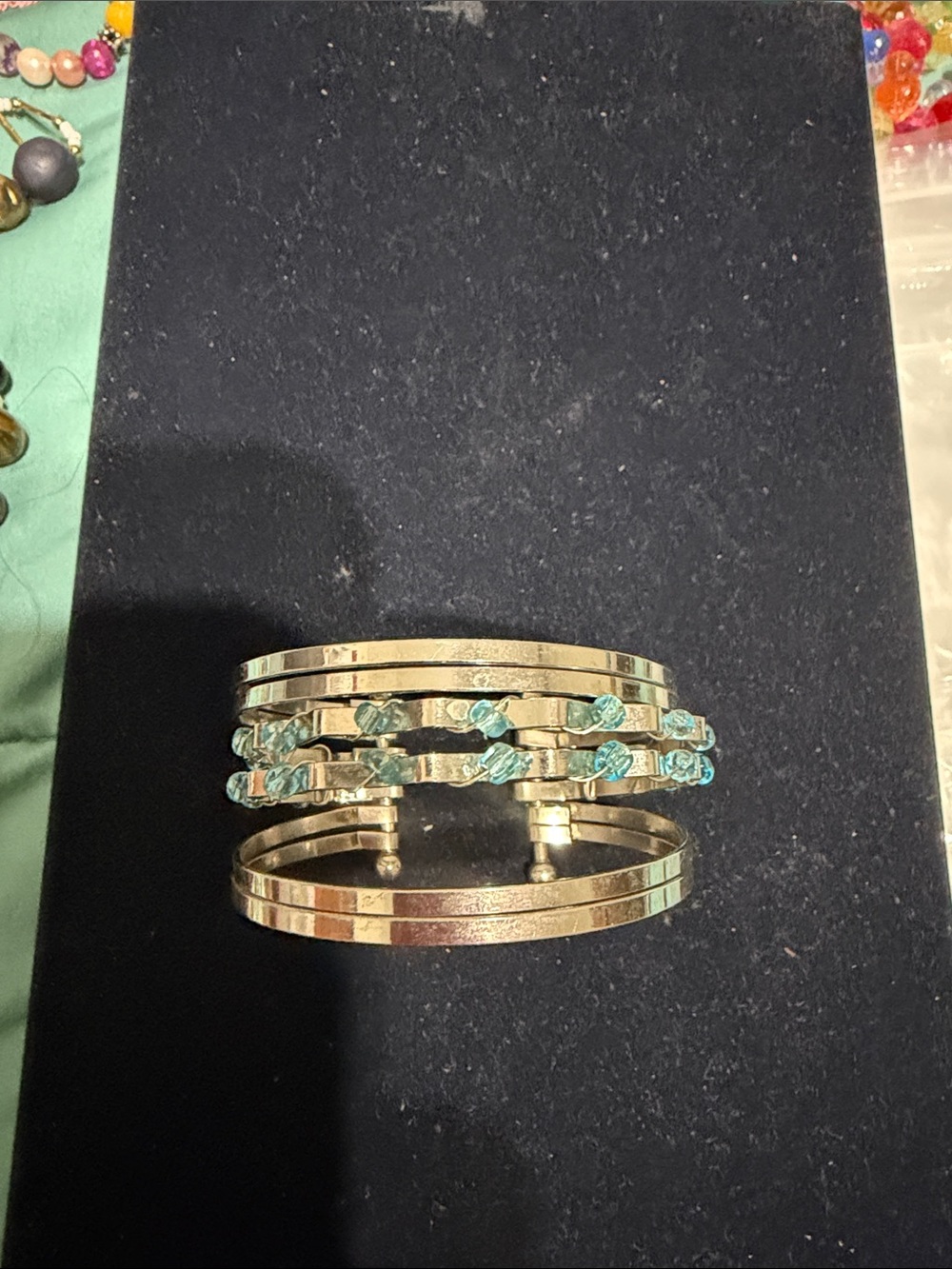Gold-Tone Cuff Bracelet with Turquoise Accents - Women Jewelry